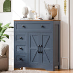 Vabches Farmhouse Storage Cabinet with 2 Doors and 4 Drawers, Freestanding Bathroom Storage Cabinet Kitchen Pantry, Floor Hutch Cupboard for Living Room/Bathroom/Kitchen,Blue