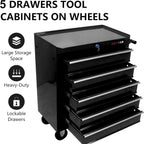 RYH 5Drawers Rolling Tool Chest & Tool Box on Wheels | Heavy Duty Metal Cart with Ball Bearing Drawers | Fits US General Tool Box for Garage Storage (Black, 5 Drawers（29.9" H × 24.2" W × 12.9" D)
