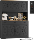 HOSTACK 71" Tall Pantry Cabinet with Charging Station, 55" Wide Kitchen Pantry Storage Cabinet with Countertop, Large Kitchen Hutch with Storage Drawers and Microwave Stand for Dining Room, Black