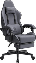 Dowinx Gaming Chair Fabric with Pocket Spring Cushion, Massage Game Chair Cloth with Headrest, Ergonomic Computer Chair with Footrest 290LBS, Grey