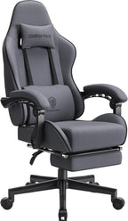 Dowinx Gaming Chair Fabric with Pocket Spring Cushion, Massage Game Chair Cloth with Headrest, Ergonomic Computer Chair with Footrest 290LBS, Grey