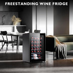 24 Bottle Mini Fridge, Small Freestanding Wine Cooler Refrigerator for Red and White with 40-66F Digital Temperature Control Glass Door