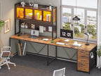 SEDETA L Shaped Gaming Desk with Drawers, L Shaped Computer Desk with Hutch and Storage Shelves, Gaming Desk with Pegboard, Led Lights, and Power Outlet, Home Office Desk, Corner Desk, Rustic Brown