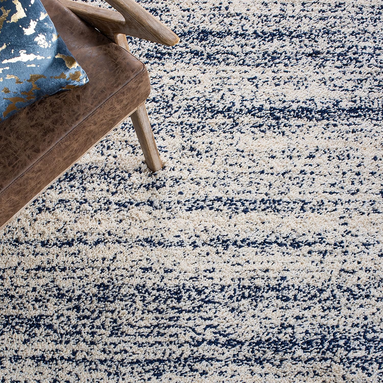 SAFAVIEH Hudson Shag Collection Area Rug - 9' x 12', Ivory & Navy, Modern Abstract Design, Non-Shedding & Easy Care, 2-inch Thick Ideal for High Traffic Areas in Living Room, Bedroom (SGH295A)