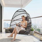 BULEXYARD Hanging Egg Chair Without Stand 350lbs Capacity, Grey Wicker Swing Egg Chair with Dark Grey Cushion for Indoor/Outdoor Patio Porch Balcony, Foldable Hammock & Tree/Ceiling/Beam Mount