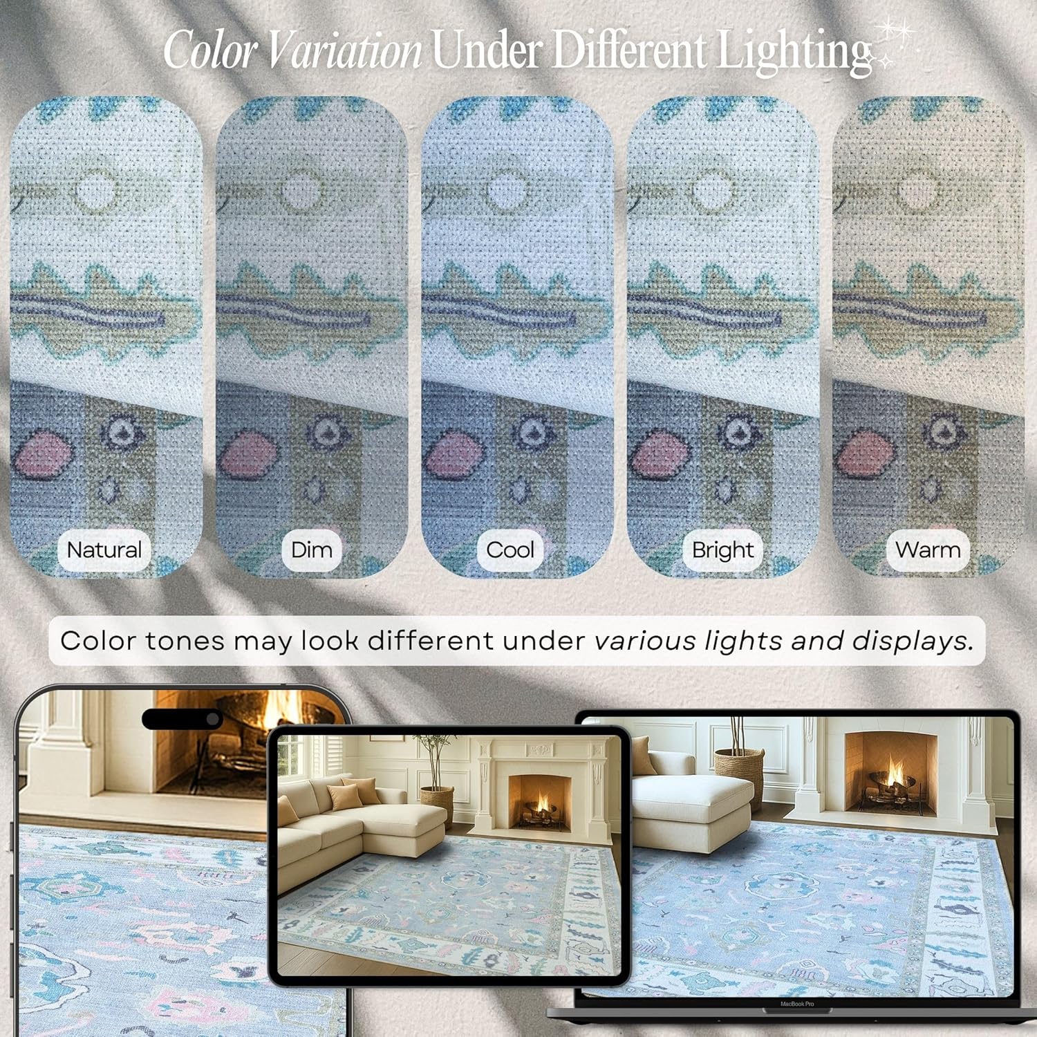 Fame Rugs Lavender Modern Oushak Rug 8x10, Vintage Turkish Colorful Oriental Washable Antique Inspired Large Area Rugs, Luxury Living Room Bedroom (386PBL, 7'6 x 10')