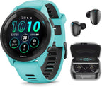 Wearable4U Garmin Forerunner 265 Music GPS Running 46 mm Smartwatch  Aqua with AMOLED 1.3 in Touchscreen Display Black Earbuds Bundle