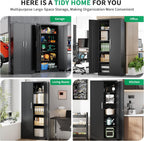 Metal Garage Storage Cabinet with Doors and Adjustable Shelves, 71" Tall Locker Organizer Steel Garage Cabinets, Lockable File Cabinet for Home, Office, Warehouse, Tools