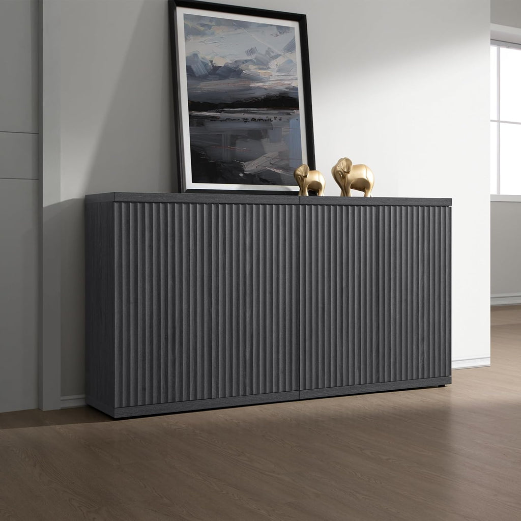 SICOTAS Buffet Cabinet with Storage Accent Sideboard Modern Credenza with Doors & Shelves Fluted Media Console Mid Century Coffee Bar Table for Living Room Kitchen Dining Room Hallway(3PCS)