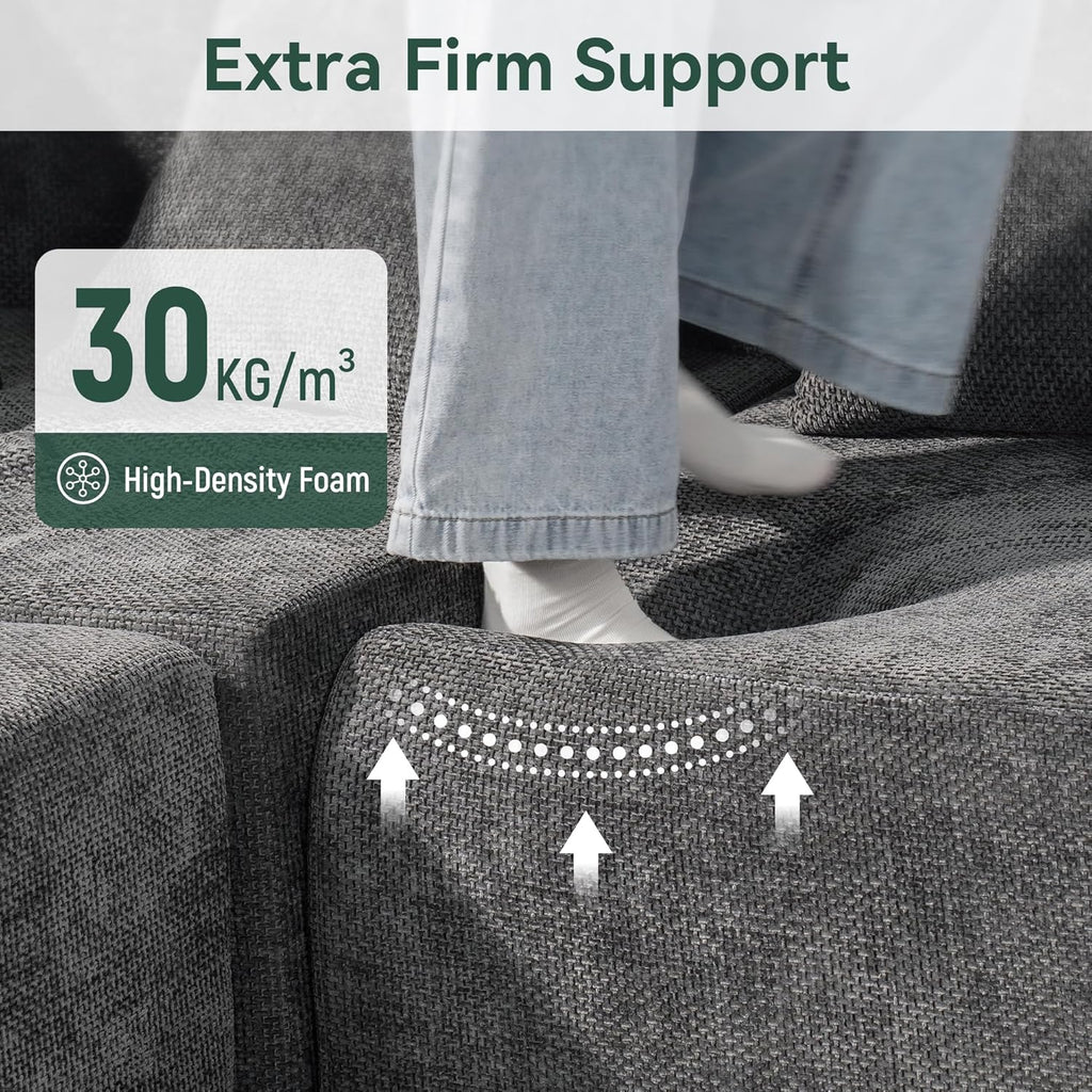 Modular Sectional Cloud Couch for Living Room - 130'' 6 Seater Convertible Chenille Couches Set with Ottoman, No Assembly Compression Sofas, Comfy Floor Sofa with Memory Foam, Dark Grey