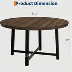 IDEALHOUSE 47" Round Dining Table for 4, Kitchen Dining Room Table with Sturdy Metal Frame, Wood Circle Kitchen Table for Space Saving -Brown (No Chairs)