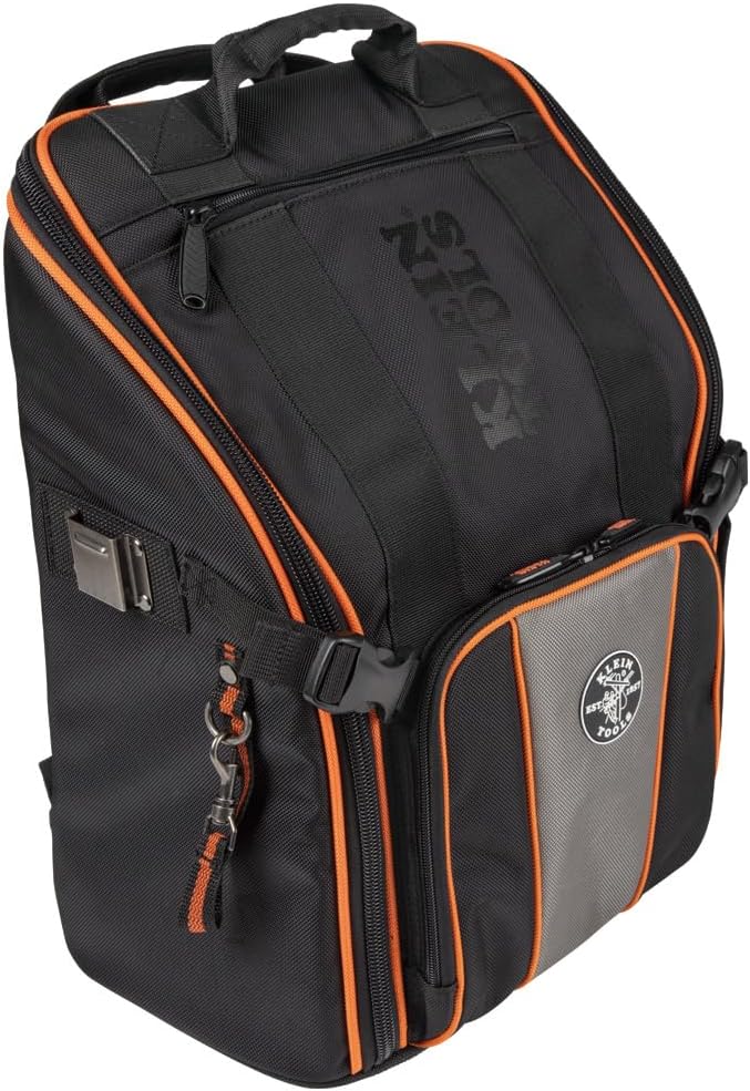 Klein Tools 55482 Tool Bag Backpack, Heavy Duty Tradesman Pro Tool Organizer with 21 Pockets and Large Interior, Water Resistant