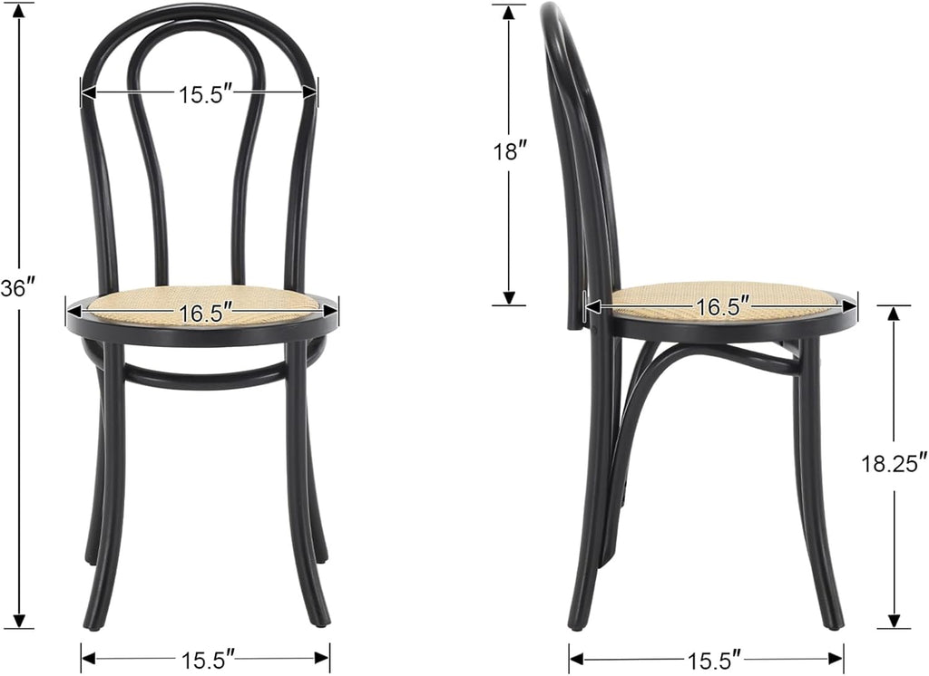 Solid Wood Dining Chairs Set of 2 Mid-Century Modern Rattan Kitchen Room Chairs with Backrest Bentwood Side/Desk Chairs for Dining/Living Room,Home, Black Wood