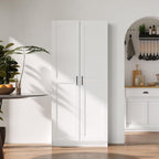 White Tall Kitchen Pantry Cabinet Organizers and Storage with Doors and Adjustable Shelves .Wood Large Gabinetes Para Cocina Office Bookshelf for Laundry Room Cabinets (31.5”W*15.7”D*71”H)