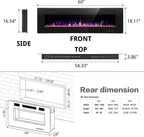 R.W.FLAME 60" Recessed and Wall Mounted Electric Fireplace, Low Noise, Fit for 2 x 6 Stud, Remote Control with Timer, Touch Screen, Adjustable Flame Color and Speed, 750-1500W