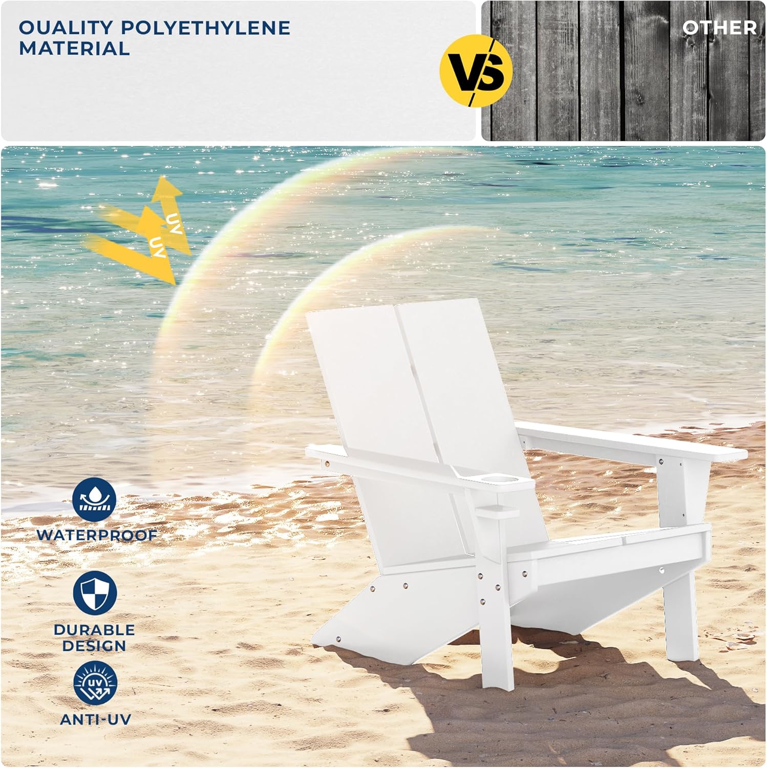 Costaelm Lawn Chairs, Front Porch Chairs HDPE Balcony Pool Adirondack Chair, Modern Outdoor Patio Chair, Garden Resin Lounge for Outside (Set of 4), White