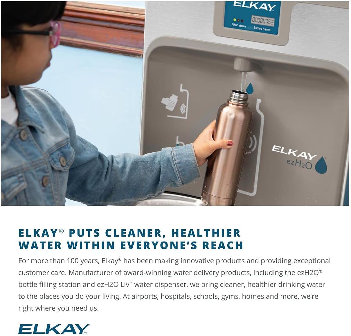 Elkay LZ8WSSSMC ezH2O Refrigerated Surface Mount Bottle Filling Station Filtered 8GPH Stainless Steel