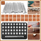 424 Pcs Leather Working Tools Leather Tools Leathers Tooling Kit Leathers Hole Punch Tool with Instructions, Sewing Kit, Wooden Storage Box, Stamping Set