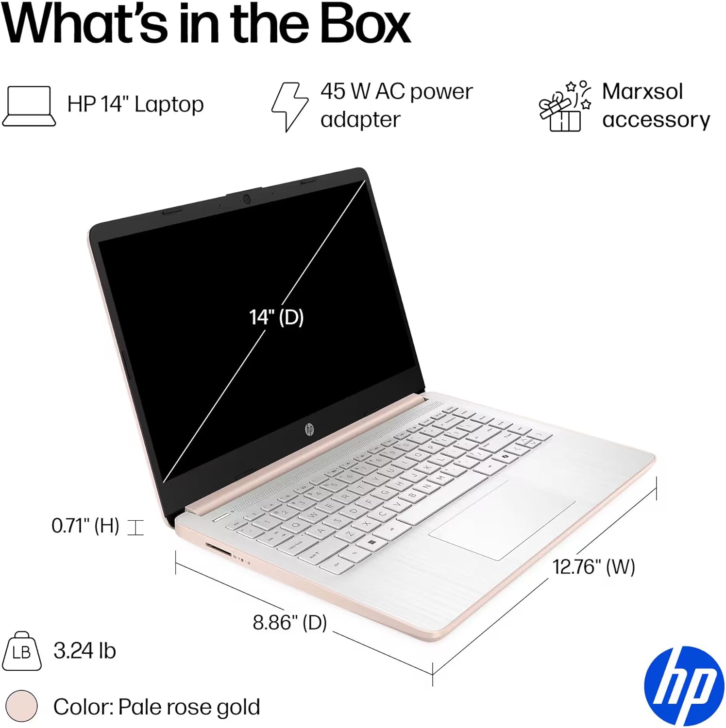 HP 14" Laptop Thin and Light for 2026 Student Business with Office Suite  Copilot AI  Intel CPU Up to 2.8GHz  16GB RAM  628GB Storage (128GB SSD+500GB Ext)  WiFi 6  Win 11 Pro  MarxsolAddon  Rosegold