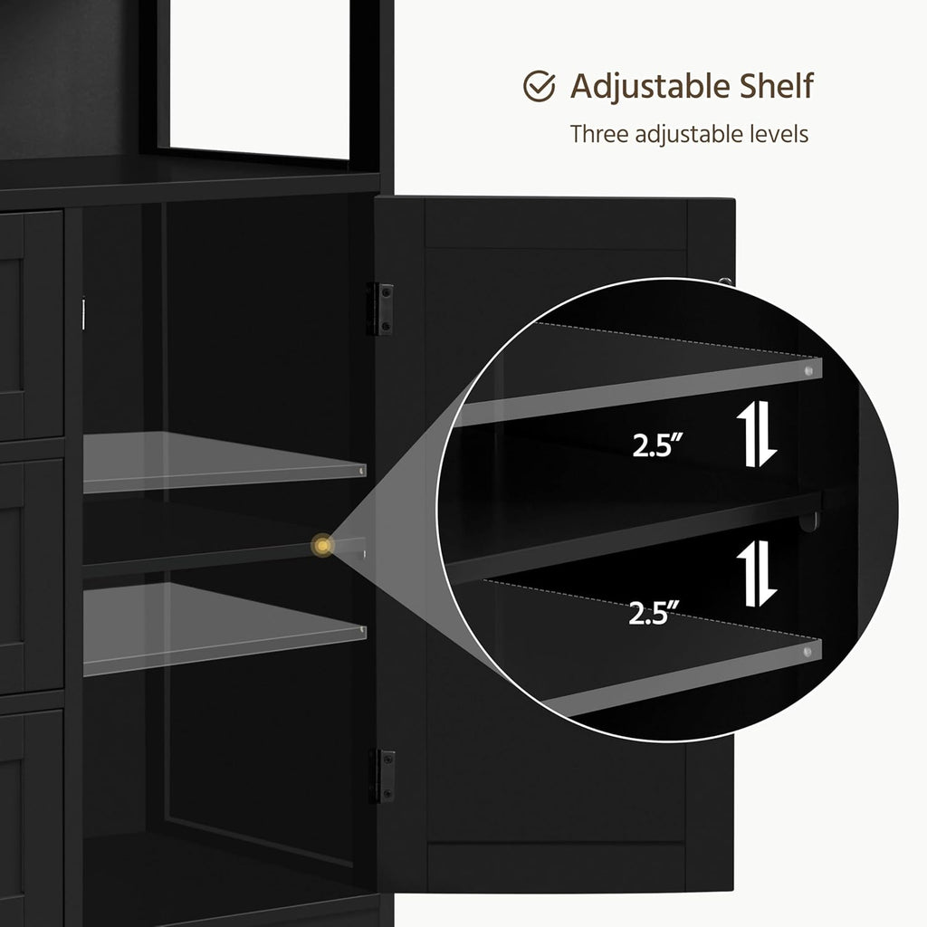 Yaheetech Bathroom Storage Cabinet Bathroom Floor Cabinet Freestanding Organizer and Storage with Door, 3 Drawers, Adjustable Shelf, 35.5 Inches Height, Black Cabinet