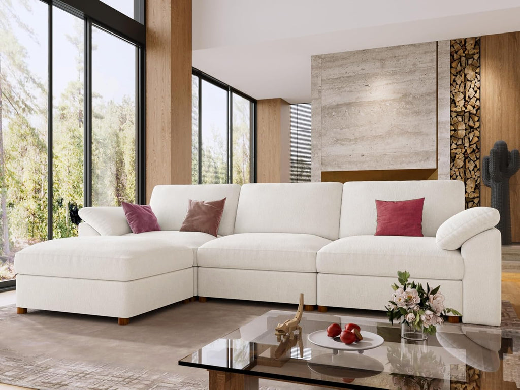 EASE MOOSE Sectional Modular Sofa, Oversized L Shape Sectional Couch Wide Deep seat Sectional Sofa,FSC Certified Comfortable Chenille White Modular Sofa