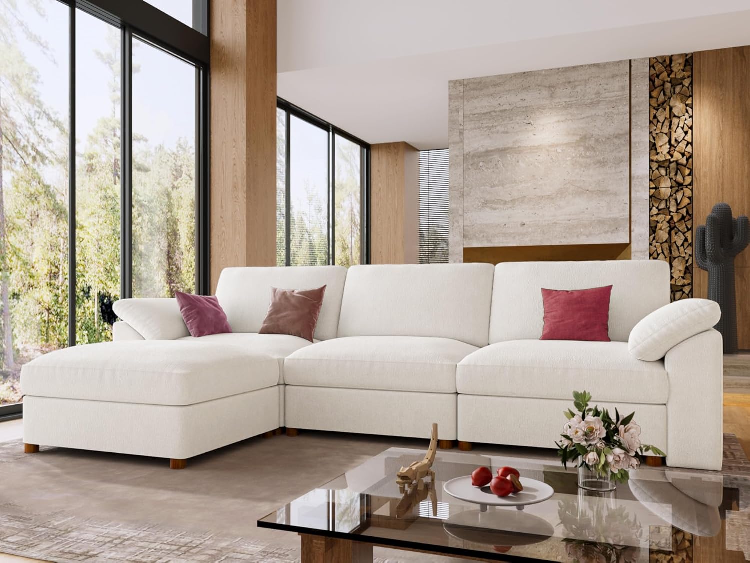 EASE MOOSE Sectional Modular Sofa, Oversized L Shape Sectional Couch Wide Deep seat Sectional Sofa,FSC Certified Comfortable Chenille White Modular Sofa