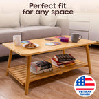 TelTopia Compact Folding Coffee Table – Foldable Collapsible Bamboo Table for Small Living Rooms, Apartments & Dorms – Portable with Removable Shelf & Bag