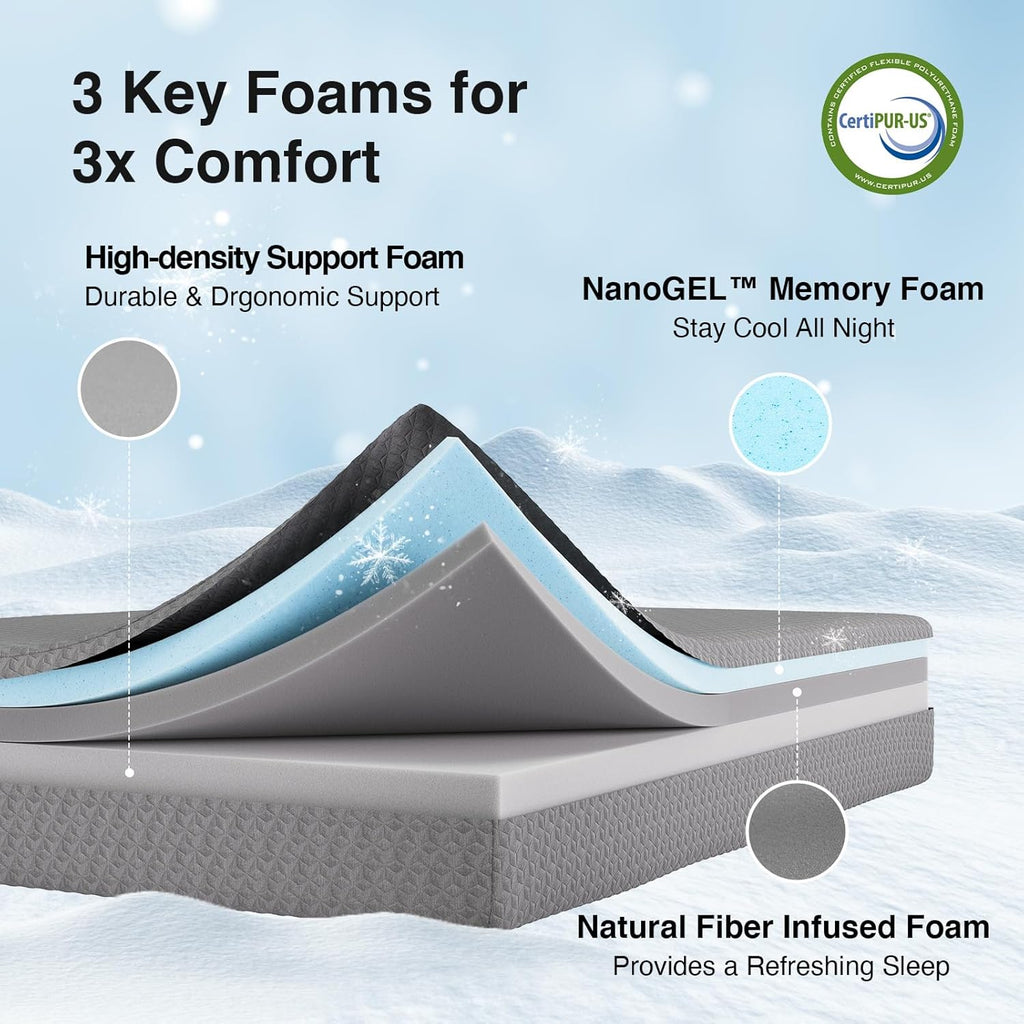 Novilla King Size Mattress, 12 Inch Memory Foam Mattress King for Cool Night Sleep & Pressure Relief, Thermally Balanced Foam Mattresses For Heat Dissipation, CertiPUR-US Certified Mattresses in a Box