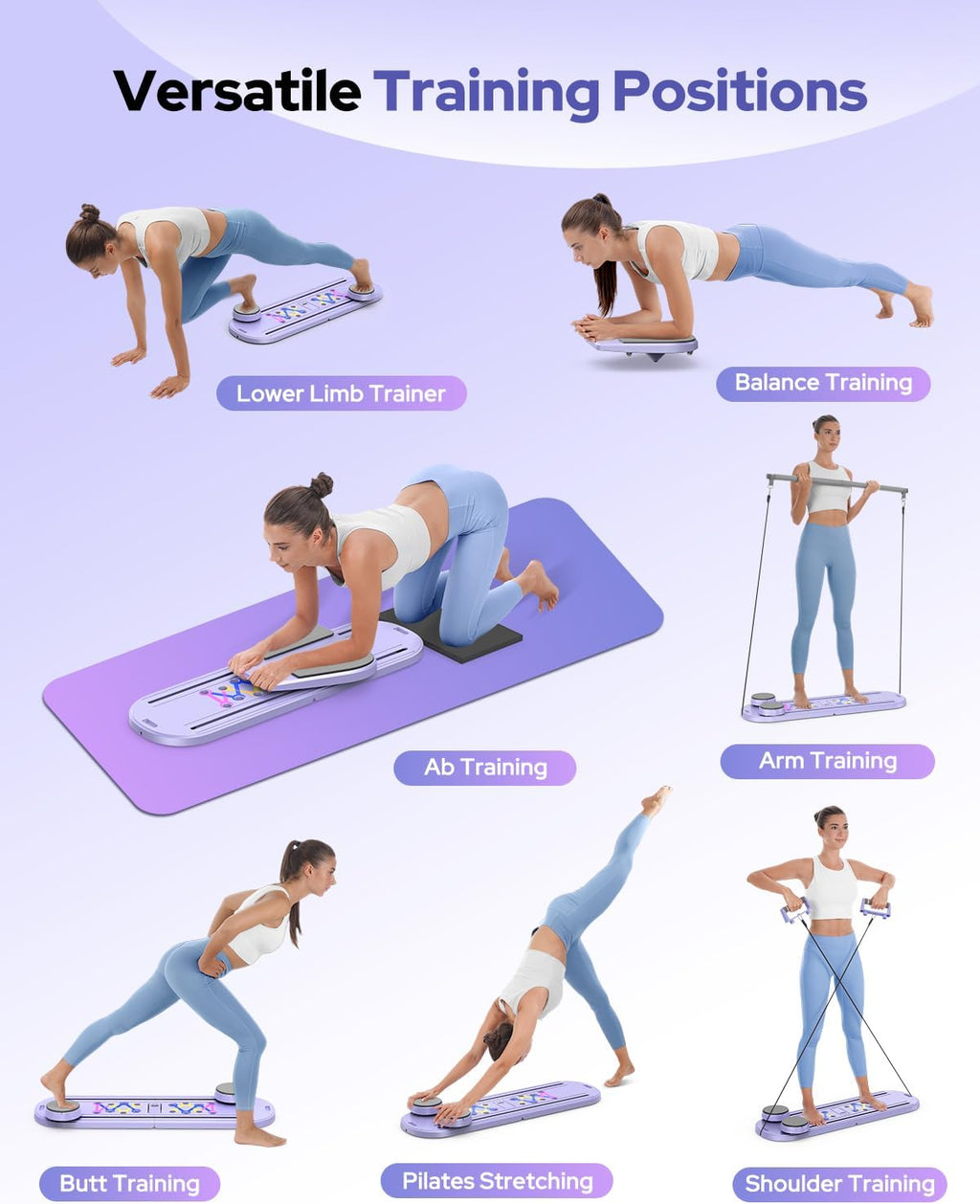 Pilates Board, Foldable Pilates Reformer Set 7 in 1 Multi-Purpose pilates equipment for Women Full Body Workouts at Home, Rayspace Portable Ab Core Trainer, Exercise Board with Timer & Resistance Band