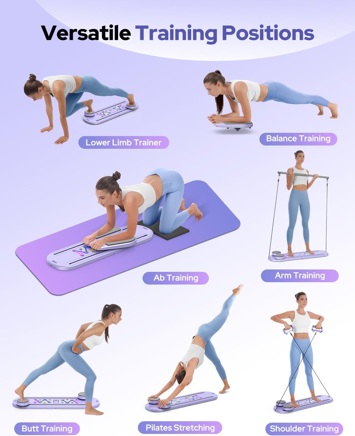 Pilates Board, Foldable Pilates Reformer Set 7 in 1 Multi-Purpose pilates equipment for Women Full Body Workouts at Home, Rayspace Portable Ab Core Trainer, Exercise Board with Timer & Resistance Band