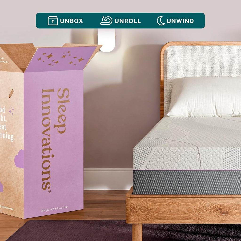 Sleep Innovations Shiloh 12 Inch Green Tea Memory Foam Mattress, Queen Size, Bed in a Box, Medium Feel