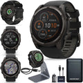 Garmin Fenix 8 Premium Multisport GPS Running Smartwatch  51 mm  Sapphire  Solar  Dive-Rated  Built-in Flashlight  DLC Titanium with Pebble Gray Band - Signature Series Charging Stand