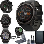 Garmin Fenix 8 Premium Multisport GPS Running Smartwatch  51 mm  Sapphire  Solar  Dive-Rated  Built-in Flashlight  DLC Titanium with Pebble Gray Band - Signature Series Charging Stand