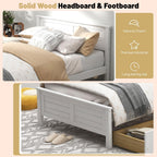 GOFLAME Twin Size Bed Frame with 2 Drawers, Platform Bed with Solid Wood Headboard & Footboard, Wood Slats Support Mattress Foundation, Under Bed Storage, No Box Spring Needed, Easy Assembly, White