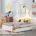 Solid Wood Platform Bed Twin Size with 2 Storage Drawers for Kids,Twin Size Low Platform Bed Frame with Curved Headboard,Footboard and Under Bed Space for Boys Girls Bedroom,Easy Assembly,White