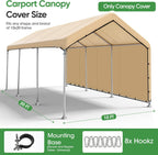 SIHAIAN 10 x 20 Ft Carport Replacement Canopy Cover with Sidewall(No Frame) Easy to Set up Carport Canopy, 500D Heavy-Duty Garage Top Tent Tarp Waterproof and UV Protected (Only Canopy Cover) Beige
