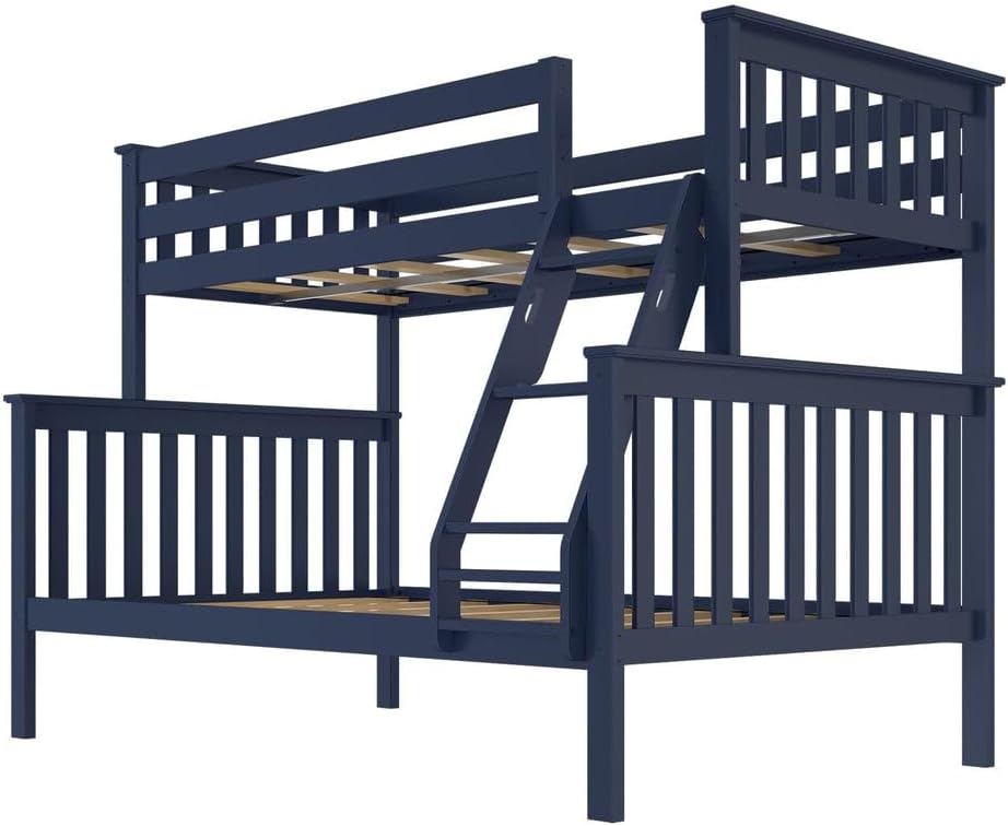 Max & Lily Bunk Bed Twin Over Full Size with Ladder, Solid Wood Platform Bed Frame with Ladder for Kids, 14" Safety Guardrails, Easy Assembly, No Box Spring Needed, Blue