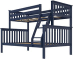 Max & Lily Bunk Bed Twin Over Full Size with Ladder, Solid Wood Platform Bed Frame with Ladder for Kids, 14" Safety Guardrails, Easy Assembly, No Box Spring Needed, Blue