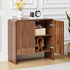 Fluted Sideboard Buffet Cabinet with Storage Set of 3, Mid Century Modern Storage Cabinet with Curved Edge and Adjustable Shelves for Kitchen Dining Room Living Room (Walnut, 3 pcs)