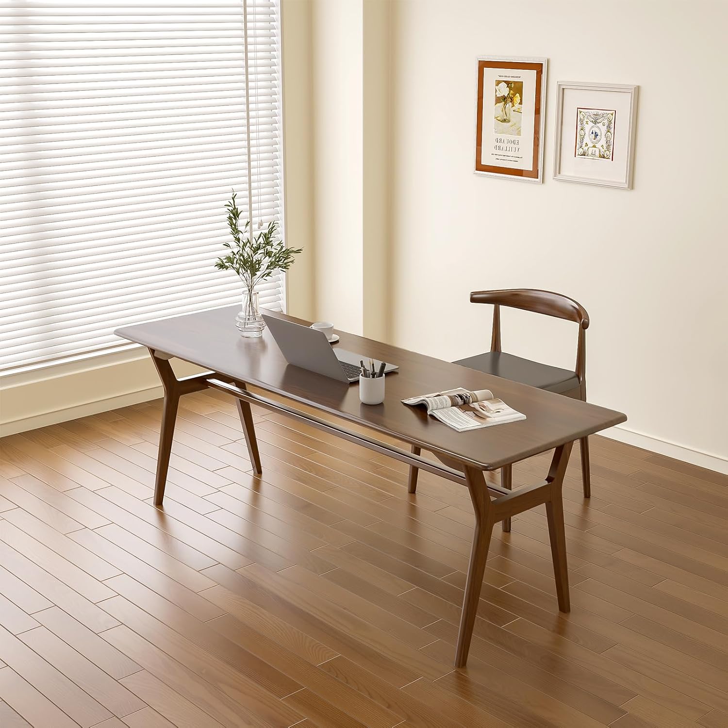 Solid Wood Study Desk - 71" Double Long Computer Table for Home Office, 2-Person PC Workstation, Walnut