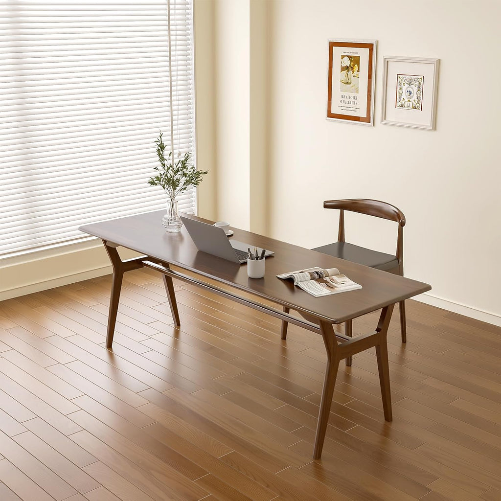 Solid Wood Study Desk - 71" Double Long Computer Table for Home Office, 2-Person PC Workstation, Walnut