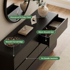Lulive Wood Dresser for Bedroom, 53” Wide Chest of Drawers with 6 Drawers, Modern Closet Storage Drawer with Curved Profile Design for Living Room, Hallway, Entryway, Black