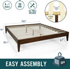 Acacia Mervyn Bed Frame Solid Wood Platform Bed, King Bed Frame No Headboard, Natural Wood Bed Compatible with All Mattress Types, No Box Spring Needed, Quick & Easy Assembly, Chocolate