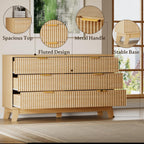 53" Long Dresser for Bedroom, 6-Drawer Dresser with Fluted Fronts, Wide Wood Chest of Drawers, Smooth Metal Slides, Stable Base, Modern Clothes Storage Cabinet for Living Room, Hallway