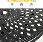 DWVO 30 Inches Round Patio Dining Table with Umbrella Hole, Antique Cast Aluminum Outdoor Bistro Table Outdoor Side Table for Backyard, Garden, Patio, Porch, Black