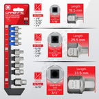 CARBYNE 9-Piece Stubby Low Profile Hex Bit Socket Set SAE S2 Steel Super Short Allen Sockets with Dual Drive Internal Square and External Hex for Tight Confined Spaces