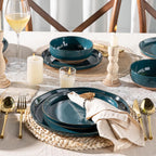 AmorArc Ceramic Dinnerware Sets for 4, 12 Pieces Handpainted Plates and Bowls Set with Rustic Terracotta Underside, Scratch Resistant Stoneware Dishes Set, Dishwasher & Microwave Safe