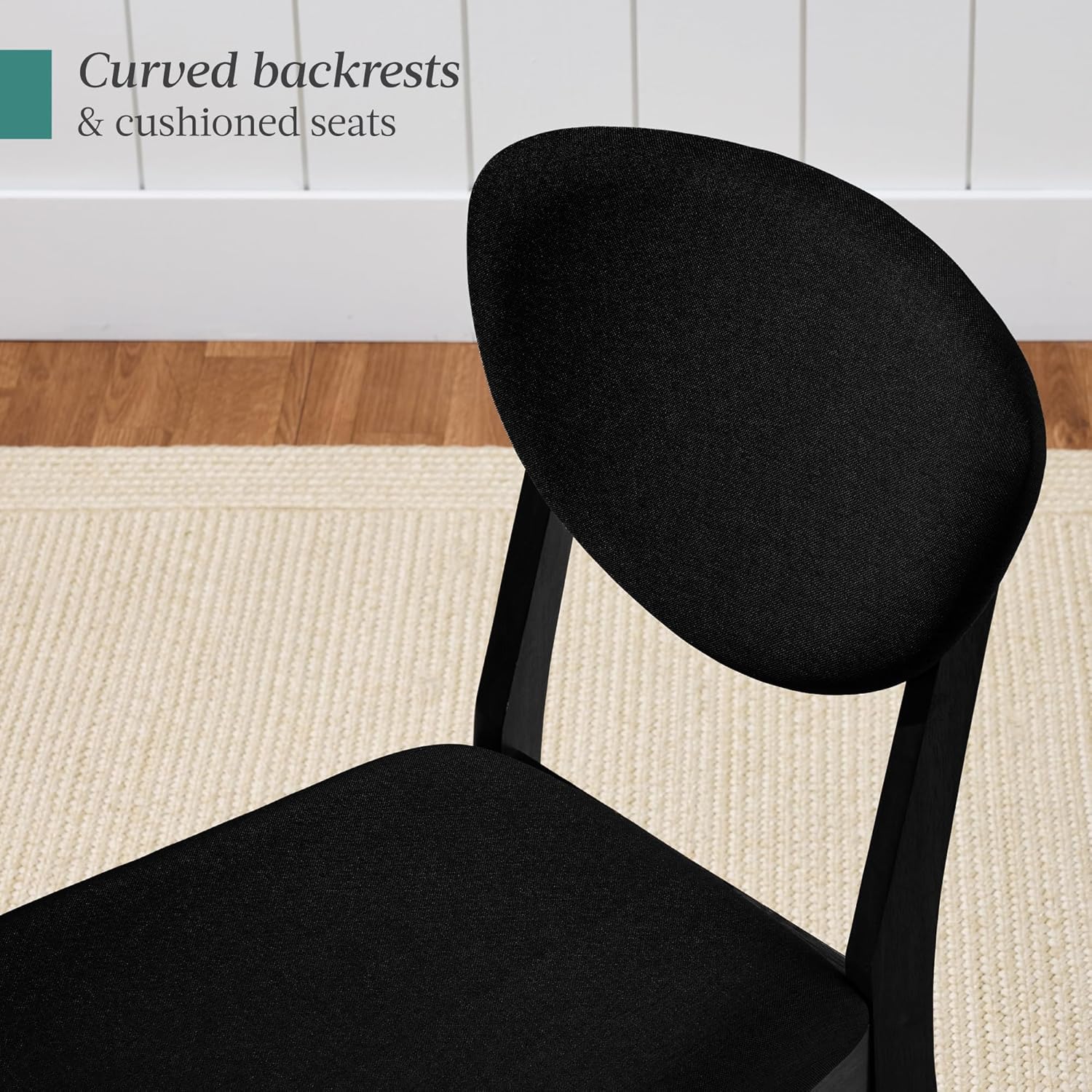 Best Choice Products Dining Chairs Set of 2, Mid-Century Modern Upholstered Wood, Armless w/Seat Cushion, Padded Backrest - Black/Black