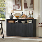LEYAOYAO Fluted Buffet Cabinet with Storage, 55" Wide Wood Sideboard Credenza with 4 Doors & Open Storage Shelf, Modern Kitchen Console Accent Cabinets, Coffee Bar Table for Dining Room, Black Oak
