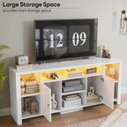 LIKIMIO TV Stand for TVs 80 inch with LED Lights & Power Outlet, Entertainment Center with Cabinets, Adjustable Shelves and Open Shelves, Modern Media TV Console Living Room, White